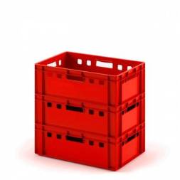 Ящик пластиковый для мяса Е2 (глубокой заморозки), 600х400х200 мм, красный