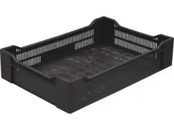 Ящик пластиковый перфорированный, 600x400x135 мм, 32,4 л, черный [119]