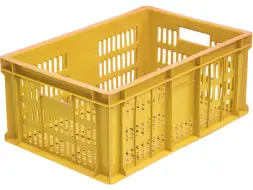 Ящик пластиковый перфорированный, 600x400x250 мм, 46 л, желтый [201]